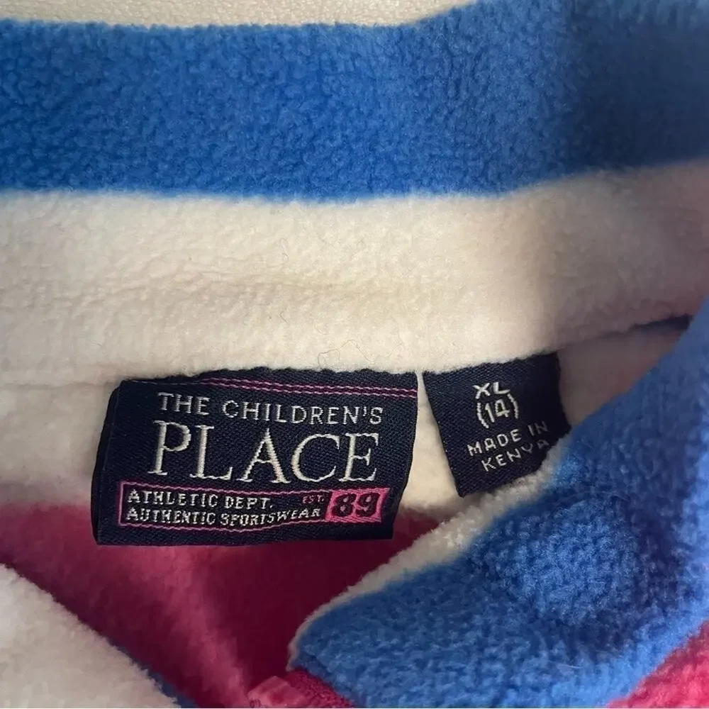 Fleece Striped Pullover Girls Size 14 pink blue white stripes